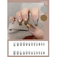 thumbnail image 2 of Apuakthei 24 piezas de uñas postizas de longitud media con diseños elegantes y largos con pegamento, uñas acrílicas con punta francesa, uñas postizas brillantes de bailarina, uñas adhesivas para, 2 of 6