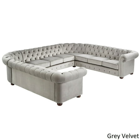 Inspire Q Knightsbridge Tufted Scroll Arm Csterfield 11 Seat U Inspire Q Knightsbridge Tufted Scroll Arm Csterfield 11 Seat U Shaped Sectional By