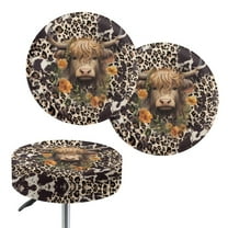 ZIATUBLE Highland Cow Bar Stool Seat Covers 2 Pcs Sunflower Leopard Print Chair Seat Cushion Cover Soft Stool Seat Cover Protector 12-14 Inch Non Slip Padded Bar Stool Covers Round