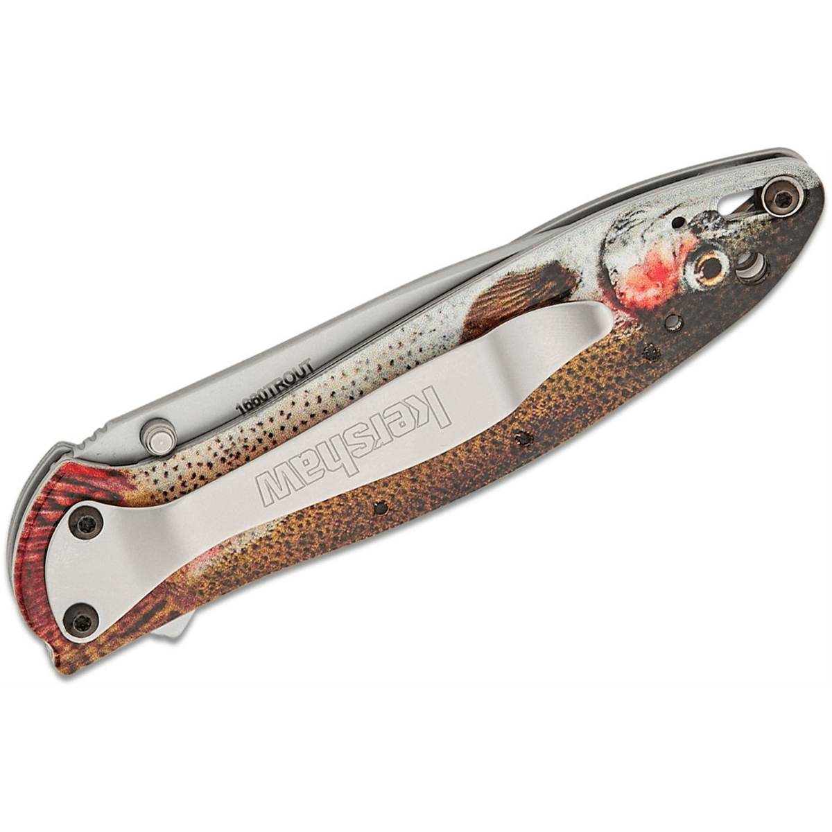 Kershaw Leek Assisted Open Liner Lock Drop Point Blade EDC Folding Pocket Knife -Trout/Silver