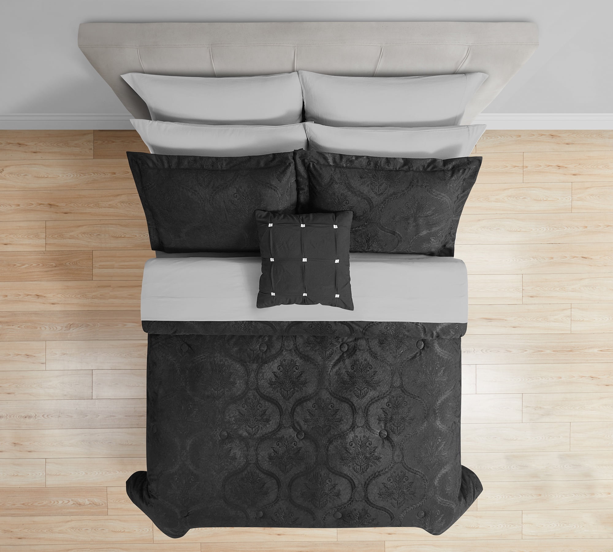 Mainstays 11-Piece Bed in a Bag Comforter Set with Sheets, Black Velvet, Double, MAINSTAYS PL MS11PC BNB BLKVEL D