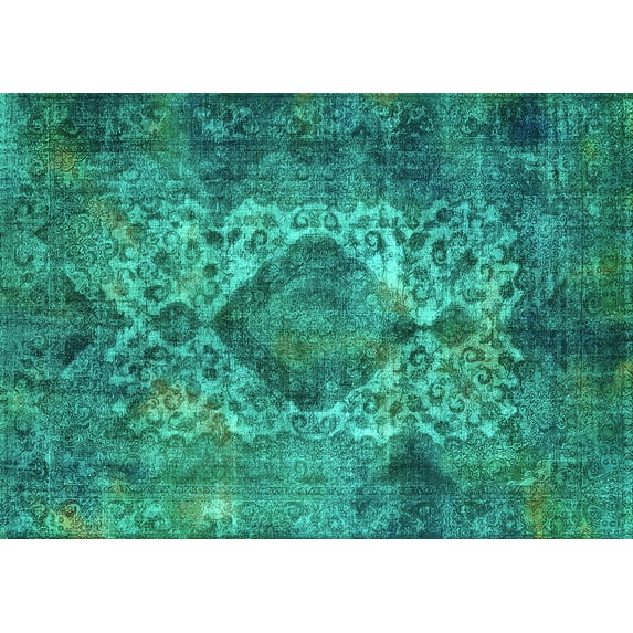 Ahgly Company Machine Washable Indoor Rectangle Oriental Turquoise Blue Industrial Area Rugs, 4' x 6'