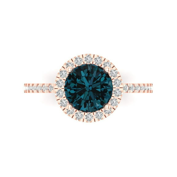 Solitaire with Accents Engagement Ring for Women - 1.8ct Natural London Blue Topaz in 18K Rose Gold Promise Ring