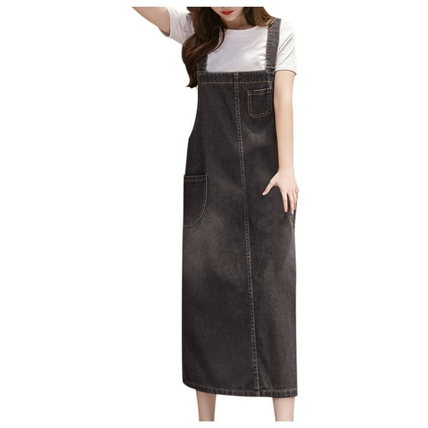 Vestido informal holgado de denim con tirantes para mujer - Largo medio, corte ajustado, poliéster, color liso, tallas S-XXL, adecuado para primavera/verano/otoño