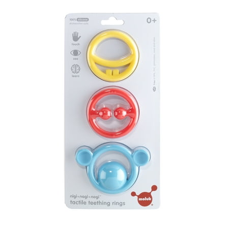 UPC: 0093514000703 | MOLUK Nigi Nagi & Nogi primary colors – Tactile Teething Rings