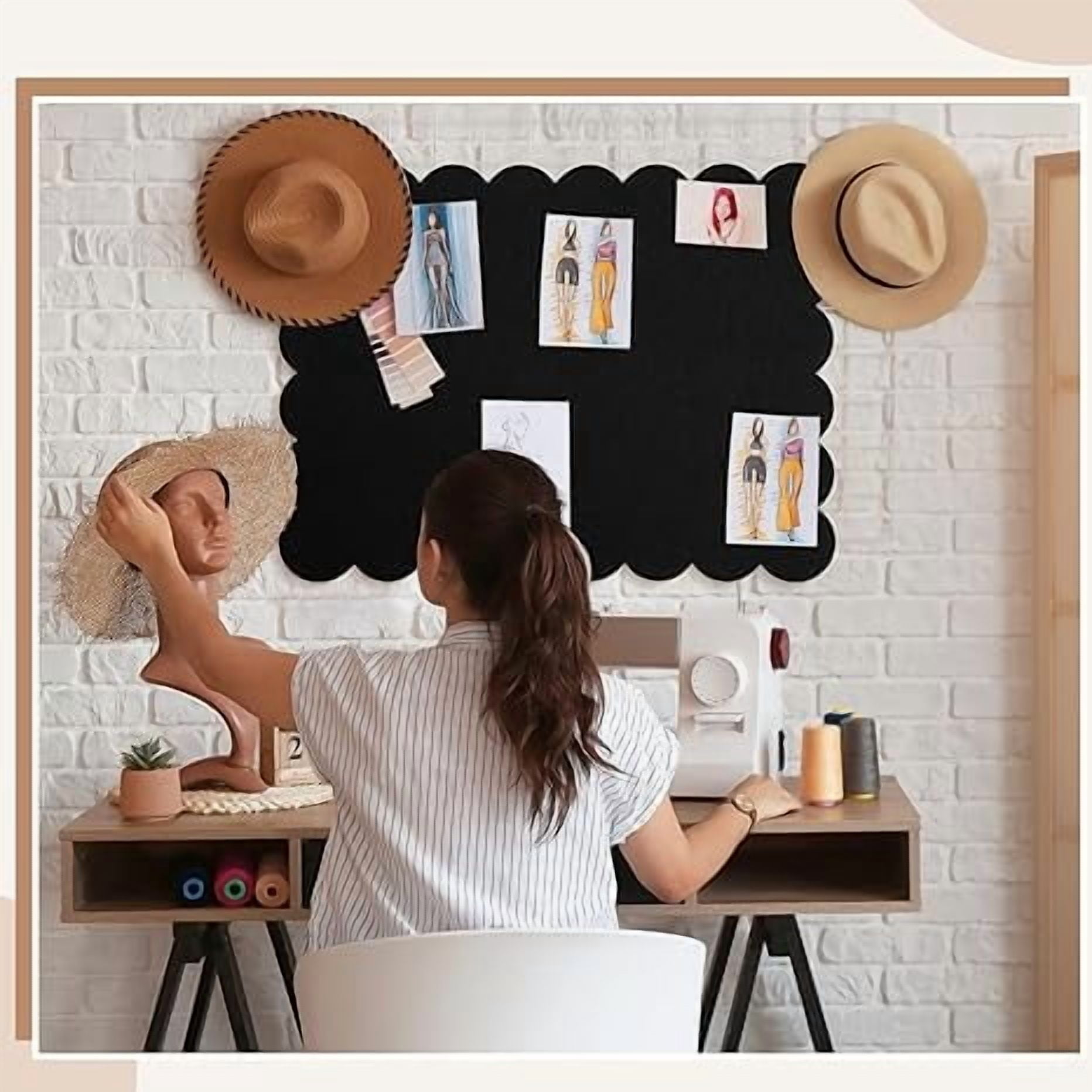 Bulletin Board, Decorative Felt Pin Board, Felt Foldable Board for Wall, Photo Board for Home Office, Black , 35" x 24"