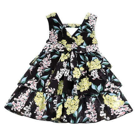 

Tengma Toddler Girls Dresses Princess SKirt Baby Sleeveless Dress Summer Floral Clothes Dress&Skirt Princess Dresses Black 90