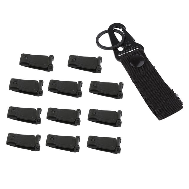 Nylon Cinturón Mosquetón Llave Correa Correa + 10pcs Hebilla Clip Bolsa Negro shamjiam Hebilla de cinturón de cincha