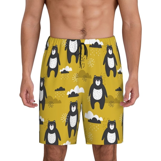 Fotbe Cartoon Bear Yellow Pantalones Cortos de Pijama para Hombre, Ropa de Dormir, Pantalones de Pijama Cortos para Hombre-3X-Large