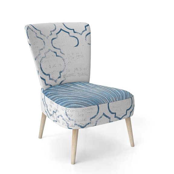 Designart "Navy Blue Scallop Shell" Upholstered Nautical & Coastal Accent Chair - Arm Chair