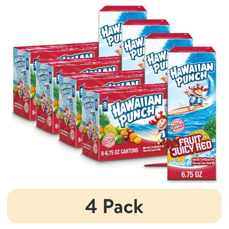 (4 pack) Hawaiian Punch Fruit Juicy Red Juice Drink, 6.75 fl oz, 8 Count Boxes