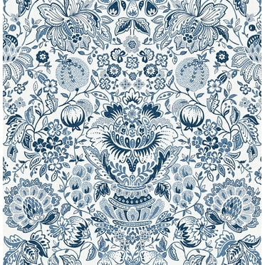 A-Street Prints Blanche Blue Floral Damask Wallpaper