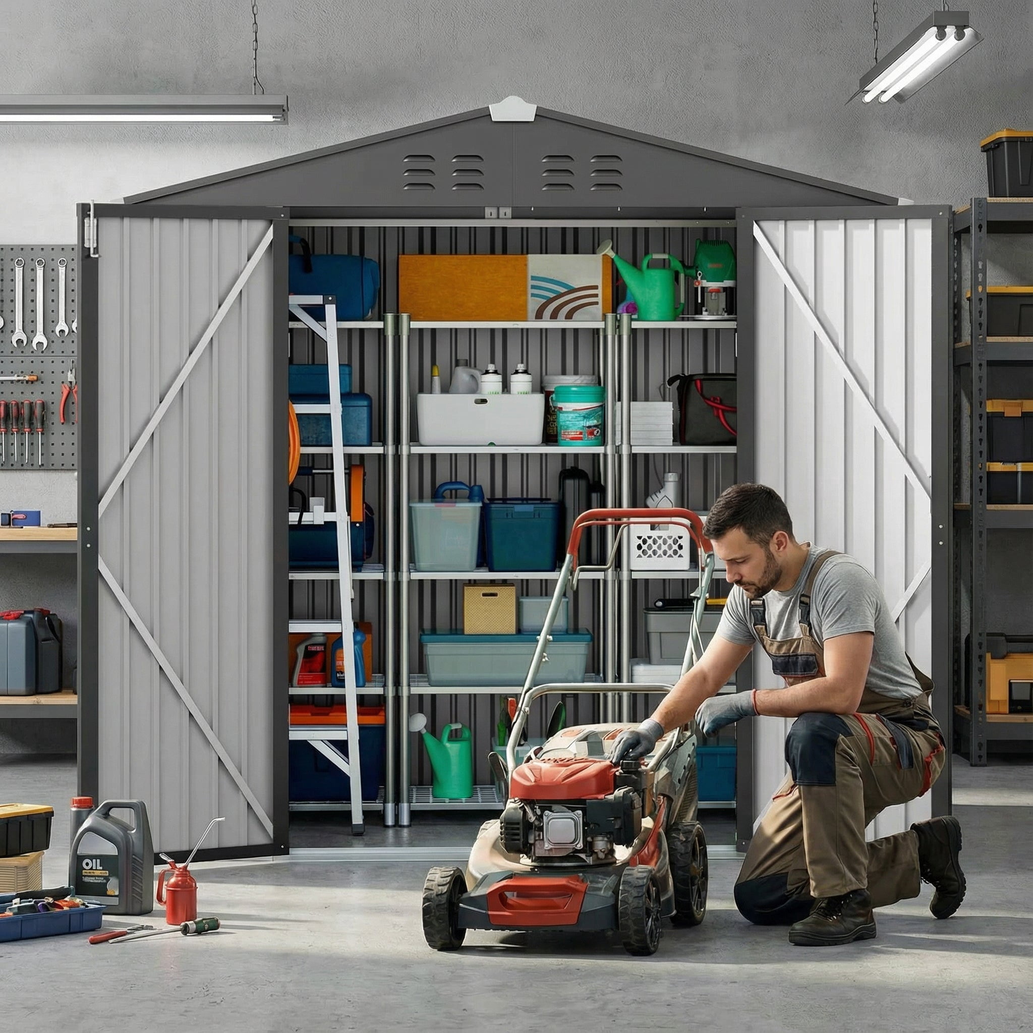 6' x 4' Outdoor Storage Shed, Weather-Resistant Iron Garden Shed with Lockable Double Doors for Backyard/Patio/Lawn, Gray