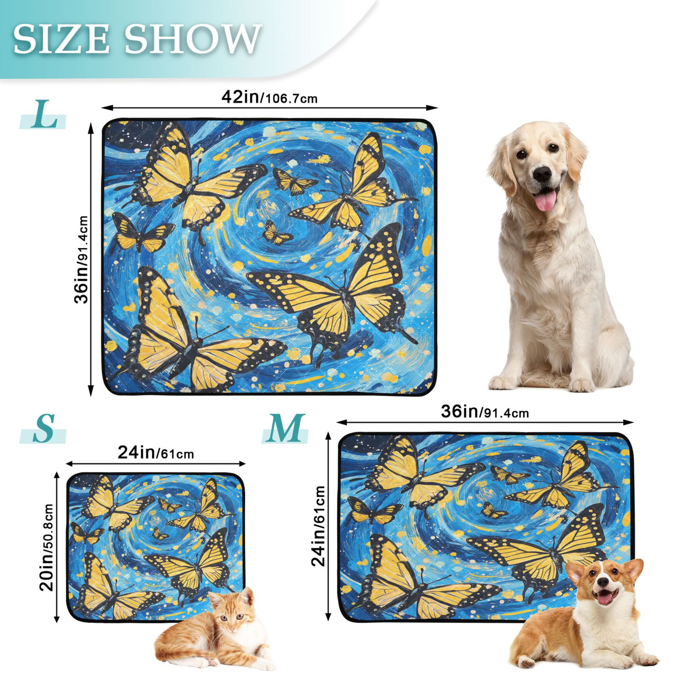 Qxltty Butterfly Starry Night Cat litter Pads Pet Set of 3 Diaper Mats Center Anti-leakage Layer Absorbent Soft and Comfortable