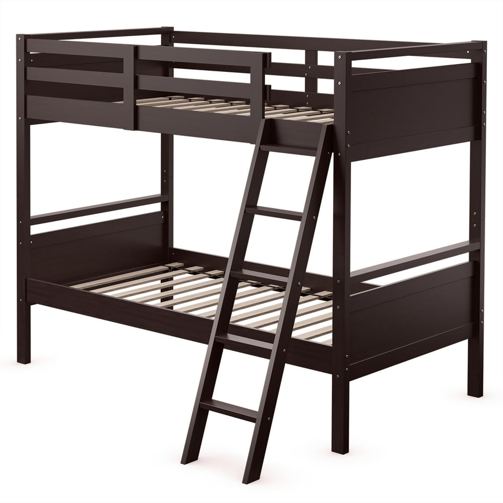 Costway Twin Over Twin Bunk Bed Convertible 2 Individual Beds Wooden
