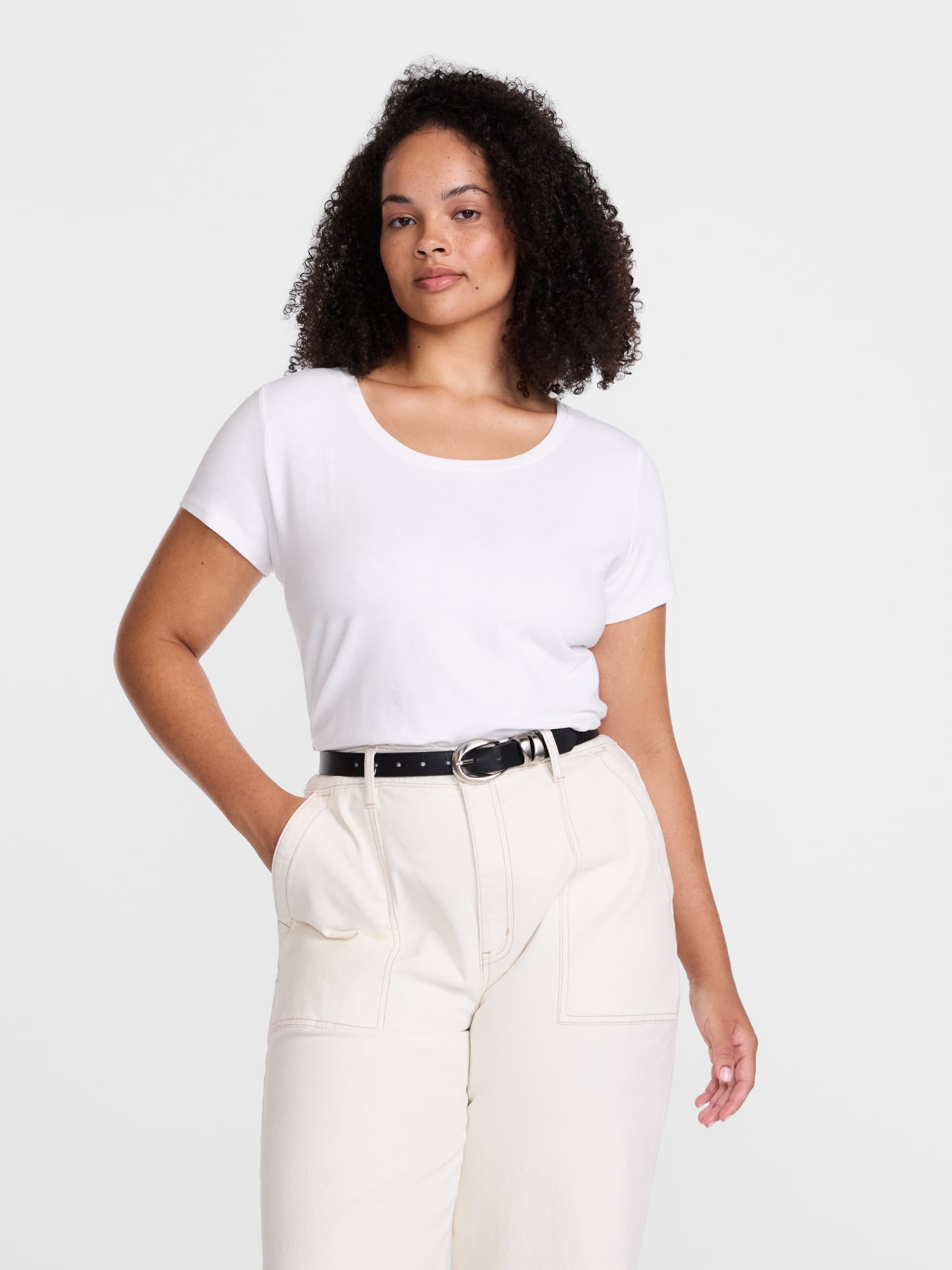 Scenario Women's Scoop Neck Tee with Cap Sleeves, Sizes XS-XXXL