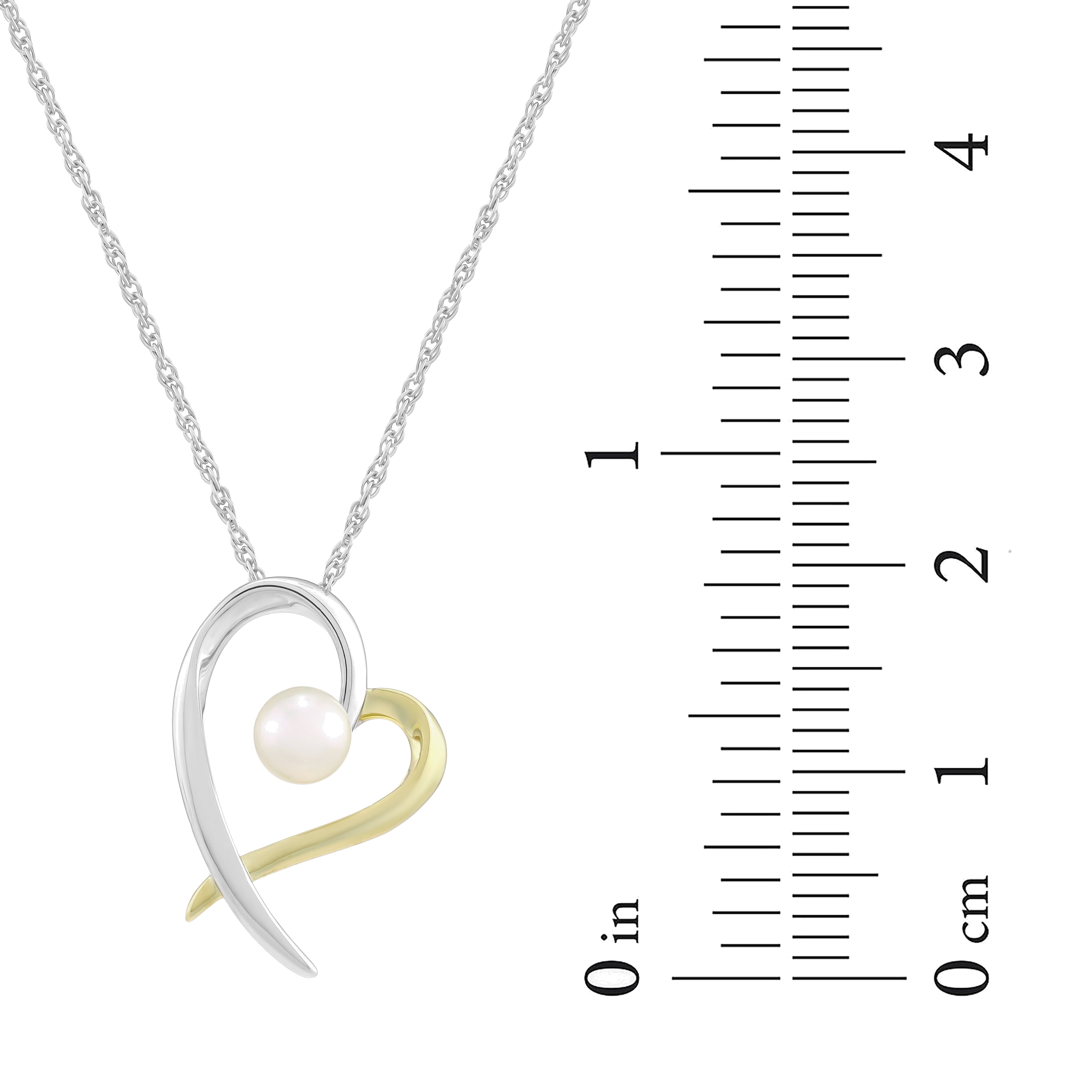 Brilliance Fine Jewelry Women's Two-tone 14K Gold Plated .925 Sterling Silver Freshwater Pearl Heart Pendant with chain, 18"