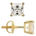 thumbnail image 1 of 14K Solid Yellow Gold Stud Earrings | Princess Cut Cubic Zirconia | Screw Back Posts | 2.0 CTW | With Gift Box, 1 of 9