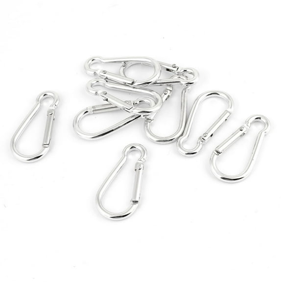 Camping Hiking Metal D-Ring Carabiner Hook Ring Keyring Silver Tone 9 Pcs
