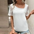 thumbnail image 3 of Mittory Women's Elegant Lace Short Sleeve Asymmetrical Neck Work Blouse Tops, 3 of 8