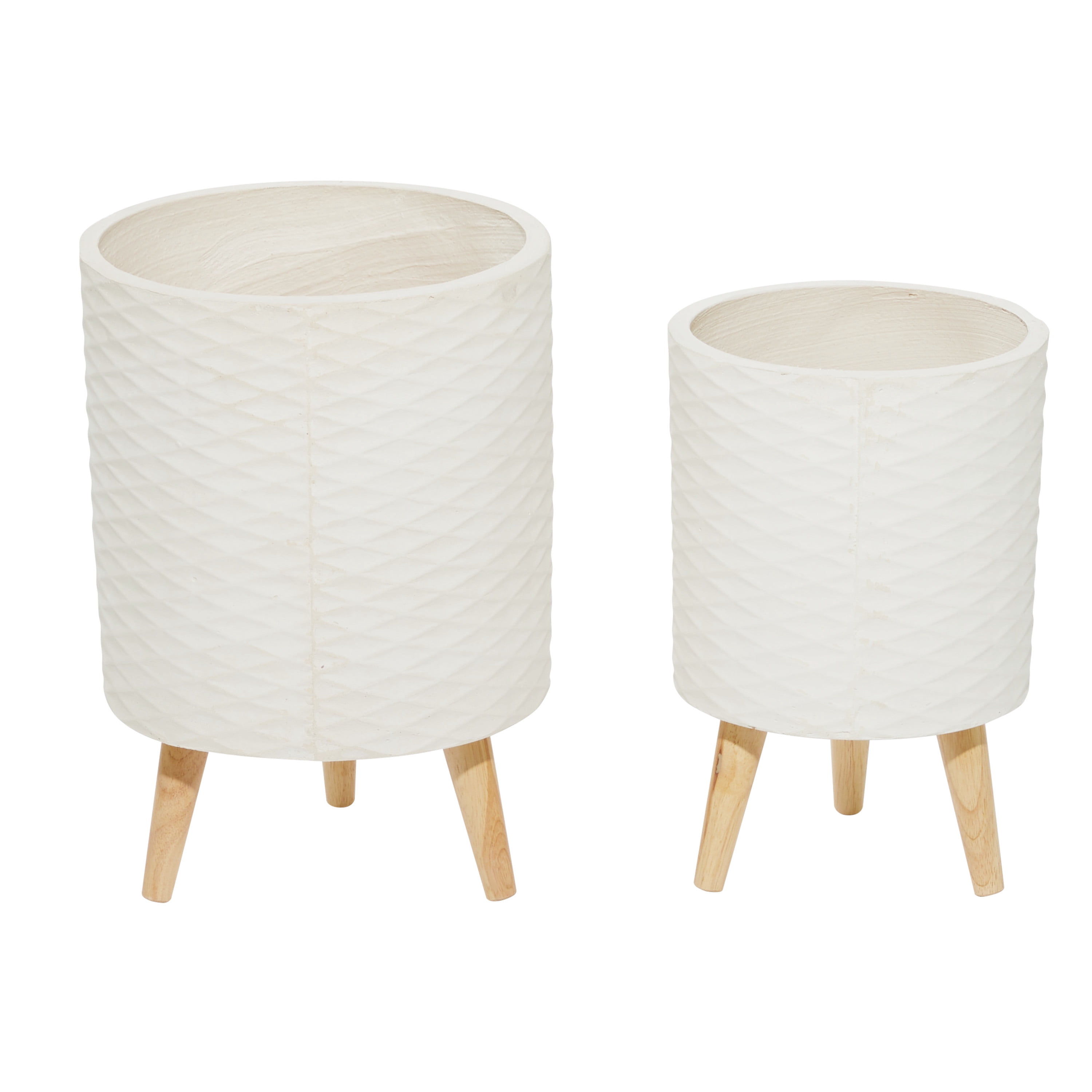 DecMode 18", 15"H Indoor Outdoor White Ceramic Planter with Wood Legs (2 Count)