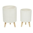 thumbnail image 5 of DecMode 18", 15"H Indoor Outdoor White Ceramic Planter with Wood Legs (2 Count), 5 of 10