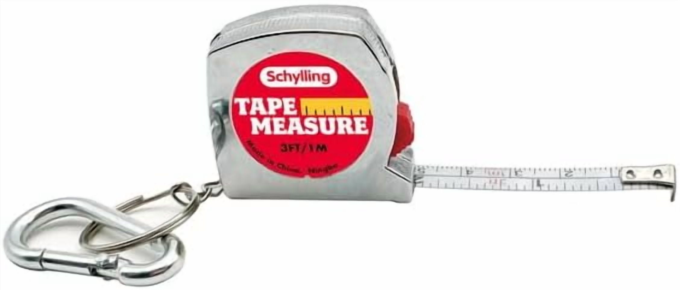 Schylling Mini Tape Measure - 1.5" Real Working 3 Foot Long Retractable Pocket-Sized Tape Measure - Includes Carabiner Clip and Chain - Ages 3 and Up