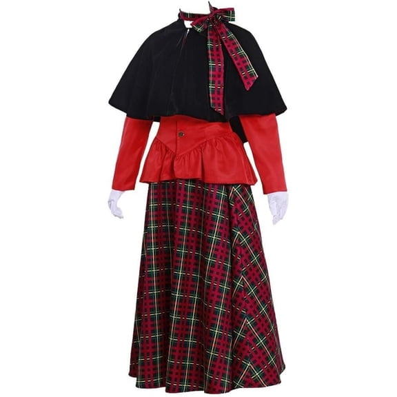 Red Victorian Yuletide Lady Christmas Caroler Dress for Women