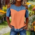 thumbnail image 3 of T-Shirts for Women Spring Summer Tops Ndbuld Women's Fashion Casual Round Neck Solid Color Short Sleeve Blouse Loose Spring And Summer Tops Orange S, 3 of 5