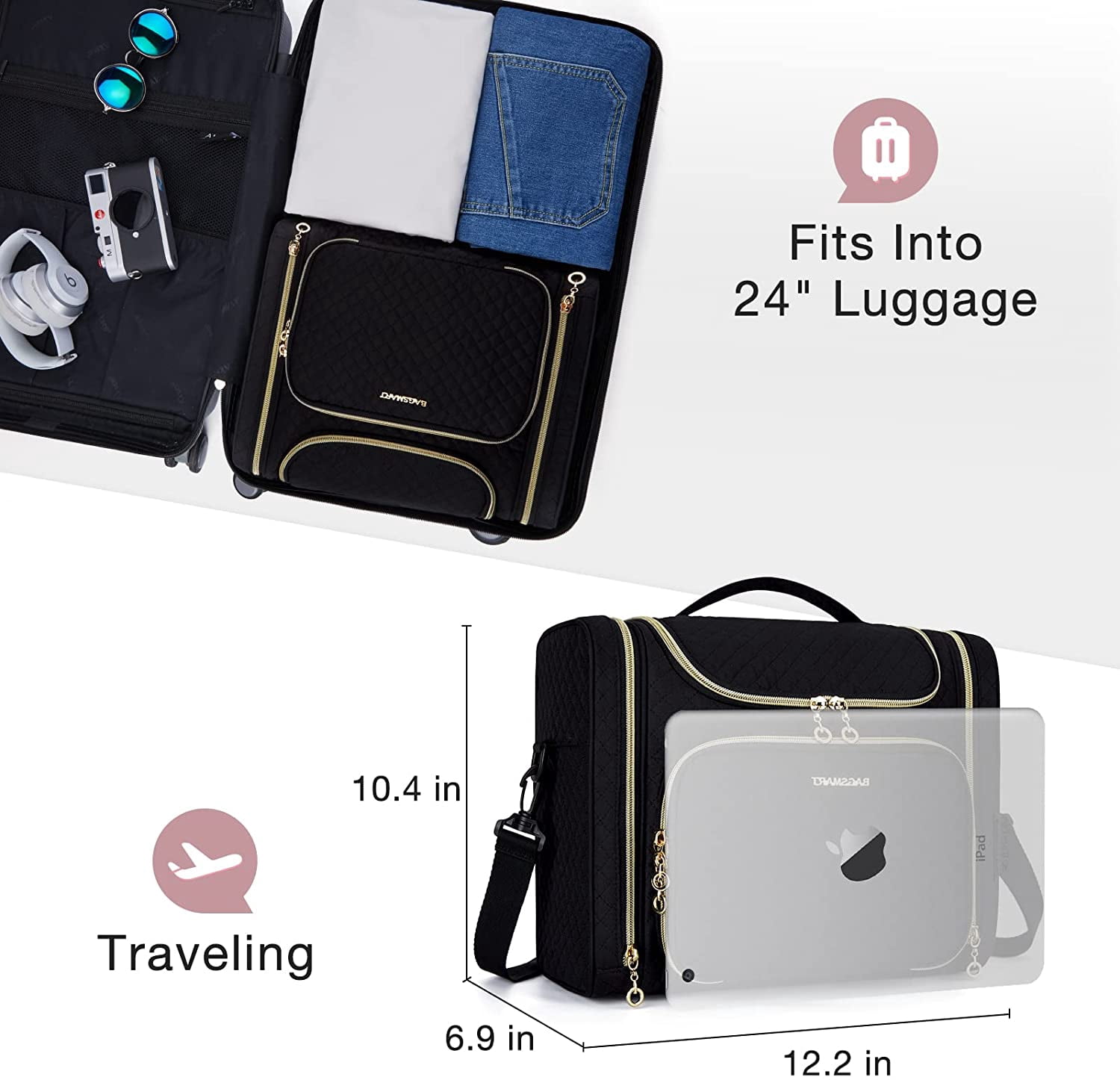 Toiletry Bag, Travel Toiletry Bag for Women, Water-resistant Cosmetic Makeup Bag, Large Capacity Door Room Essentials Travel Organizer for Full Sized Toiletries and Cosmetics, Black