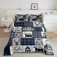 thumbnail image 2 of jejeloiu Happy Camping Bedding Comforter Set,Safari Bear Deer Twin Comforter Sets,Blue Gray Check Bedding Set For Kids,Microfiber Bedroom Decor Reversible,2pcs, 2 of 8