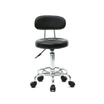 Kadyn Counter Height Adjustable Bar Stools, Round Shape Salon Stool with Back and Line, PU Leather Rolling Swivel Chair, Black