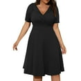 thumbnail image 1 of B91xZ Robes Formelles pour Femmes Grande Taille Col Montant Manches Courtes Taille Haute Robe Décontractée à Volants, Noir TTTG, 1 of 5