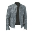 thumbnail image 5 of Pxiakgy winter coats for men Men's Autumn And Winter Stand Collar Leather Jacket Zip Leather Jacket Long Sleeve Jacket Grey + XL, 5 of 5