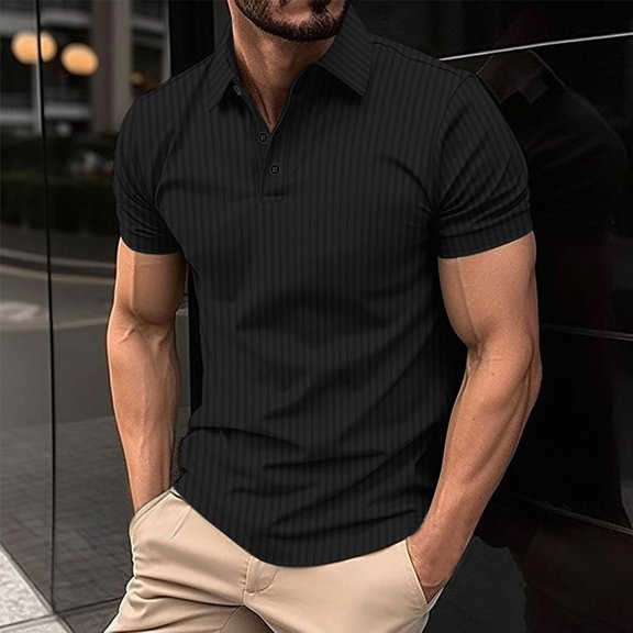 HOWPAY Mens Polo Shirts Short Sleeve Summer Casual Basic Tops Stretch Lightweight Solid Color Classic Button Athletic Collared Golf Shirts Black L