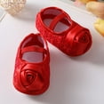 thumbnail image 5 of Baby Girl Walking Shoes Headband Set Soft Sole Prewaslker Sneakers,Embroidery Surface Satin Rose Princess Shoes Pair with Wedding Dress Crib Shoes,Toddler First Walkers Mary Jane Anti-Slip Flats,Red, 5 of 7