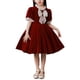 thumbnail image 1 of Vestido de fiesta para niños, manga corta, encaje, cuello redondo, elegante, vestido formal para niñas pequeñas, para boda, actuación de piano, rojo, 120cm/47,2 pulgadas, 1 of 8
