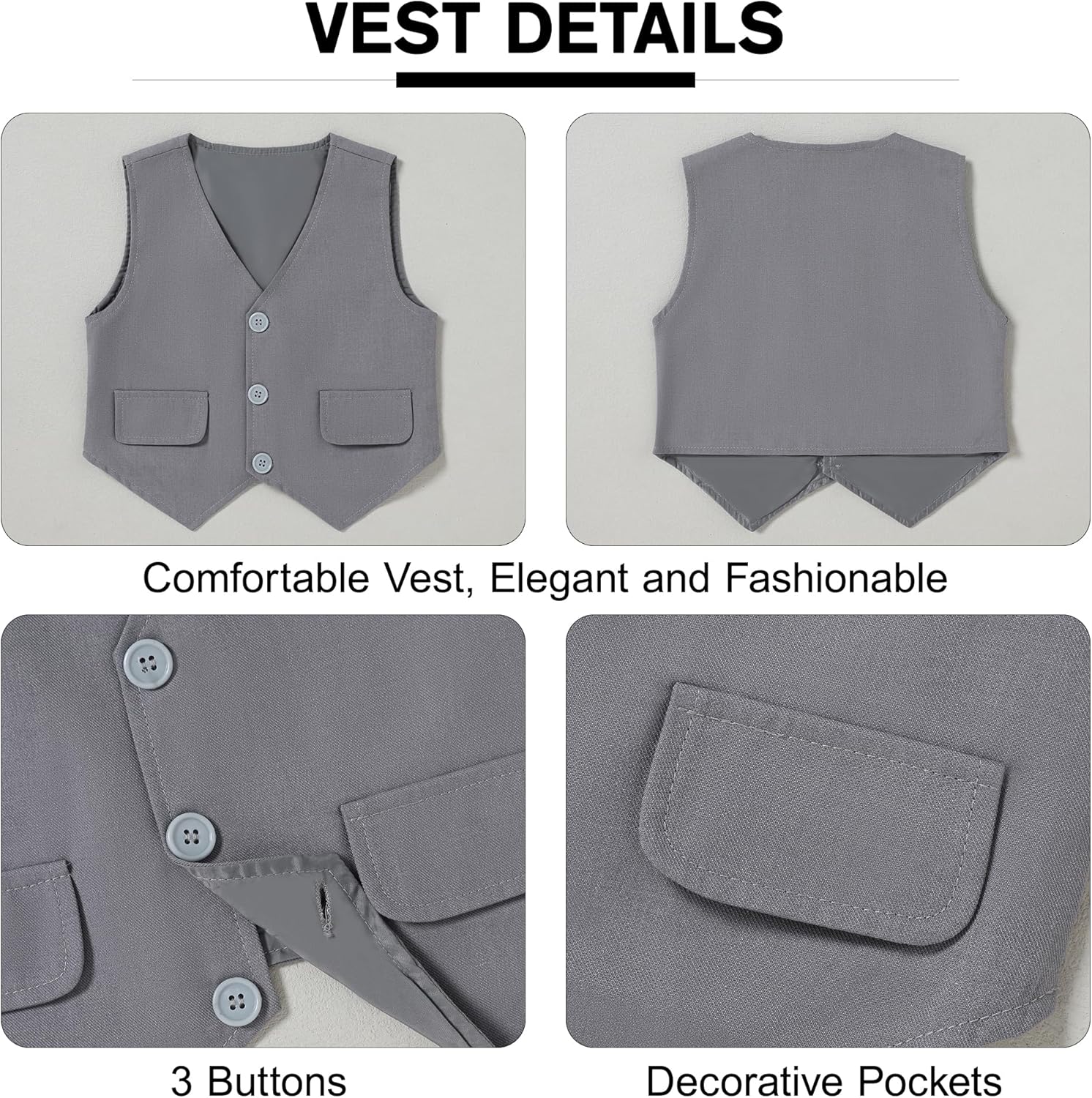 SANMIO Toddler Boy Suit Baby Boy Church Clothes Formal Dress Baptism Outfit Sets Shirt+Tie+Vest+Pants Kids Tuxedo 1-5T Boys Wedding Clothes