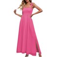 thumbnail image 1 of B91xZ Robes Longues pour Femmes Décontractées Col en V Profond Sans Manches Robe de Soirée Longue Maxi Robes de Mariage, Rose Vif P, 1 of 5