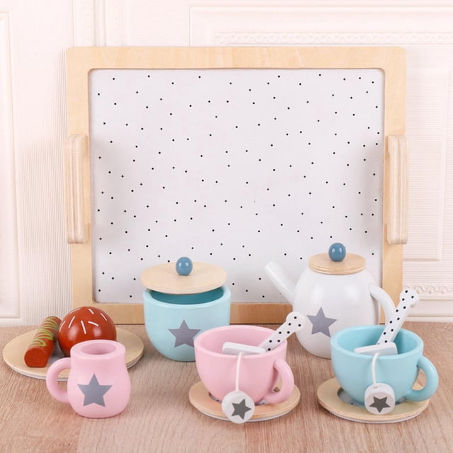de cucharas de bandeja de té de 15 piezas para niños, de simulación de s , juguetes de cocina, taza de té de de simulaci CUTICAT Juego de rol de simulación