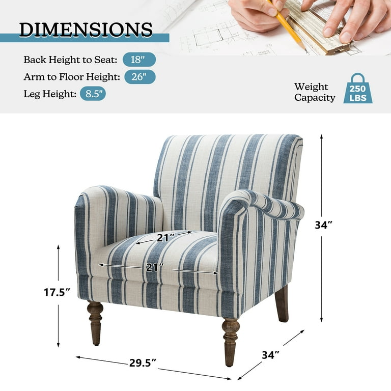Stripe Accent Chairs Set of 2 Upholstered Wood Legs Armchairs Home