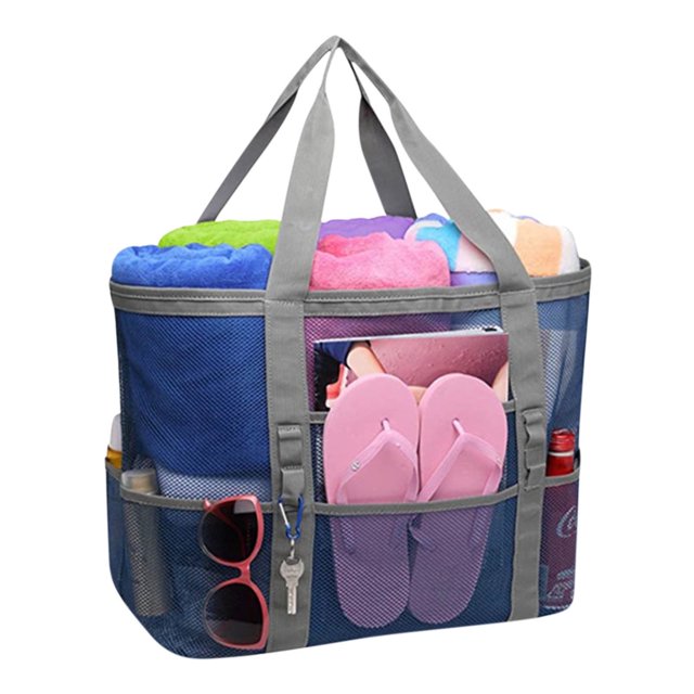 Bolsa de playa de malla Herrnalise, grande, impermeable, resistente a la arena, con 8 bolsillos para juguetes, bolsa de piscina y accesorios de playa.