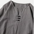 thumbnail image 4 of Two Piece Pants Sets Mens Two Piece Solid Cotton Linen 3/4 Sleeve V Neck Tops and Shorts Set, 4 of 12