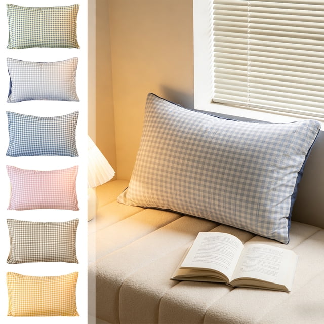 Sentmoon Pillow Case Pillow Cases Plaid-Patterned Home Pillowcase Skines-Friendly Breathable Singles Pillowcase for Adults Extra-Large Size Suitable for Bedroom Bedding
