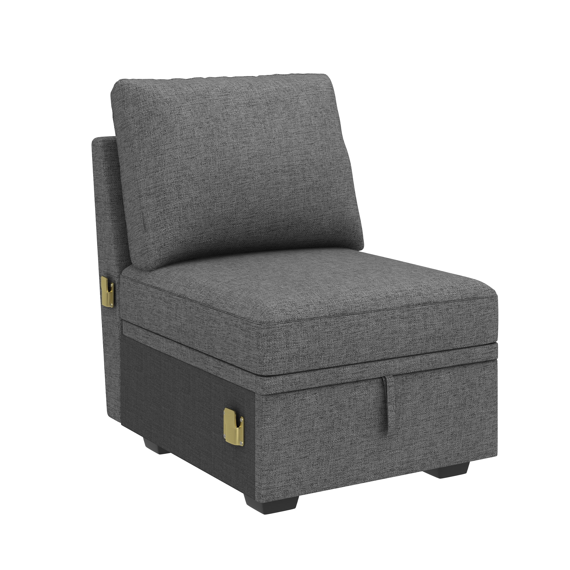 HONBAY Single Seat with Storage for Modular Sectional Sleeper Sofa, Linen Grey