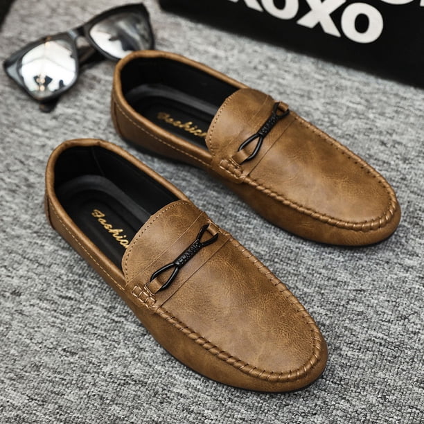 Zapatos de conducción casuales de cuero transpirables sin cordones de estilo coreano para hombre de primavera para hombre con suela suave para hombre