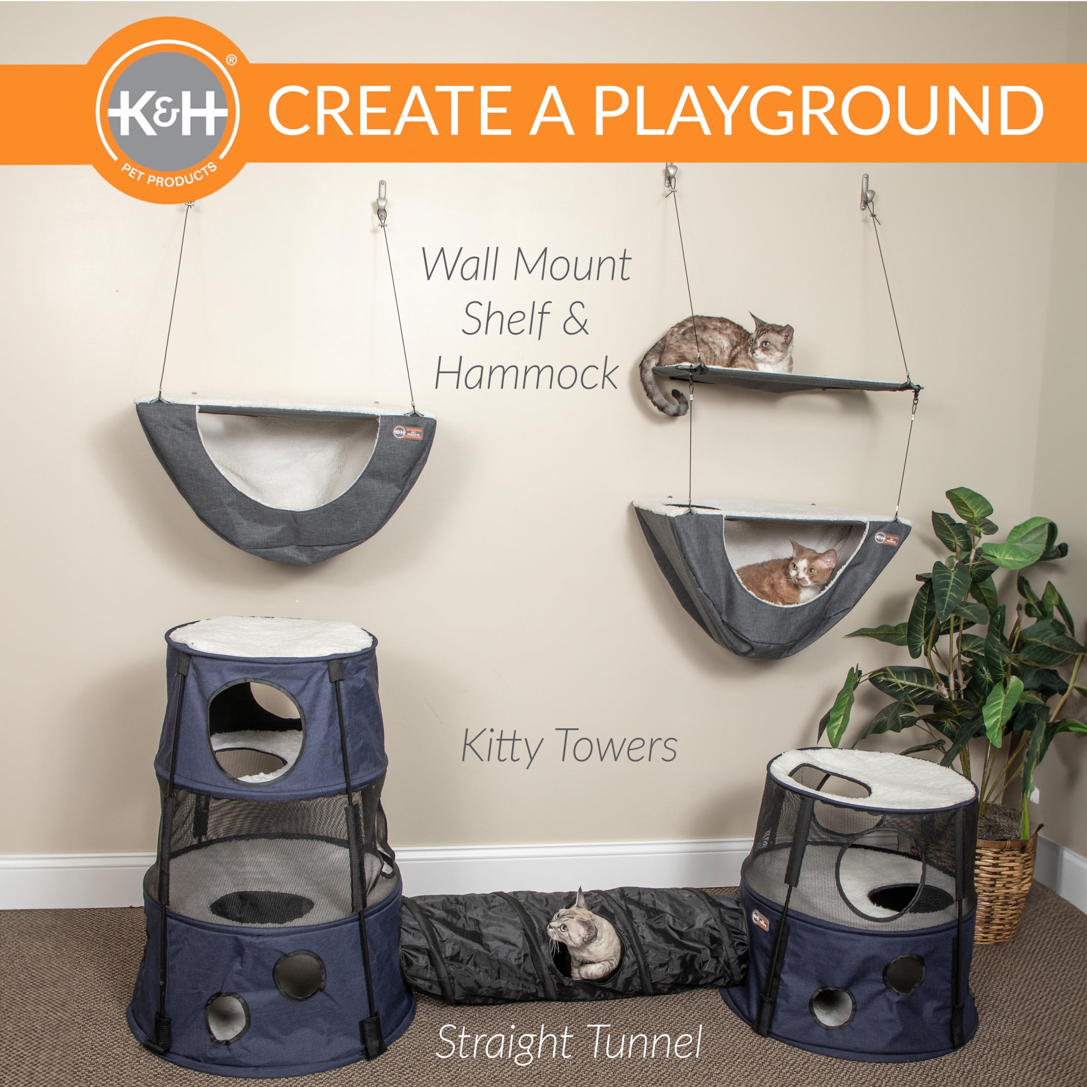K&H Pet Products Wall Mount Cat Shelf & Cat Hammock, Single Shelf Gray/Natural, 23" x 12"