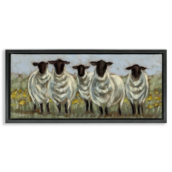 Stupell Industries Gazing Sheep Impression Animals Painting Black Floater Framed Canvas Art Print Wall Art, 25 x 11