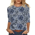 thumbnail image 2 of Jsaierl Womens 3/4 Length Sleeve Tops Plus Size Crew Neck Shirts Dressy Floral Petite Blouses Workout Cotton T-shirts Top S-2XL, 2 of 5