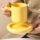 thumbnail image 5 of Taza de café de cerámica, creativa y encantadora taza con mango redondo y platillo, adecuada para la oficina y el hogar, apta para lavavajillas y microondas, 8,5 onzas/250 ml de leche de té con leche., 5 of 5